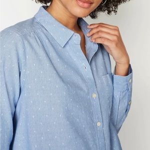 J JILL size XL polka dot blue stripe button down blouse